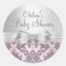 Search for pink damask baby shower stickers Silver