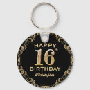 Search for 16th birthday keychains Black and gold
