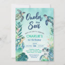 Search for sea turtle 1st birthday invitations Under the sea party