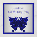 Search for blue butterfly birthday invitations Silver