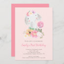 Search for pink elephant 1st birthday invitations Cute baby elephant