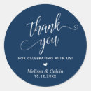 Search for round navy wedding stickers Thank you