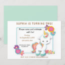 Search for unicorn 2nd birthday invitations White
