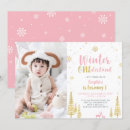 Search for winter onederland girl birthday invitations Gold