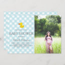 Search for blue gingham baby shower invitations Duck