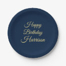 Search for gold and navy blue plates Birthday