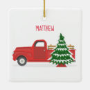 Search for red truck ornaments Christmas tree farm