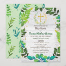 Search for rustic greenery christening invitations Gold cross