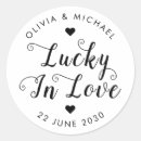 Search for lucky in love wedding stickers For her