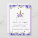 Search for violet birthday invitations Unicorn