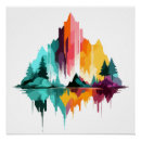 Recherche de montagne de cascade posters Aquarelle