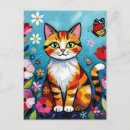 Recherche de chat et papillon cartes postales Fleurs