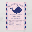 Search for whale 1st birthday invitations Pink
