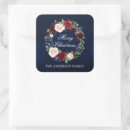Search for blue floral wreath stickers Merry christmas