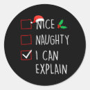 Search for naughty or nice stickers Santa claus