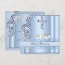 Search for blue damask christening invitations White