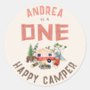 Search for happy birthday invitation stickers One happy camper