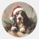 Recherche de chiens de basset autocollants Chapeau santa
