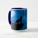 Search for howling wolf at moon mugs Blue