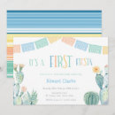 Search for cactus 1st birthday invitations Colourful