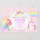Search for unicorn and mermaid birthday invitations Girl