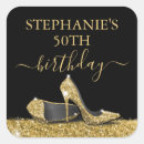 Search for womans black gold party stickers Happy birthday