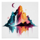 Recherche de montagnes de cascade posters Aquarelle