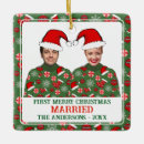 Search for santa and mrs claus ornaments Red