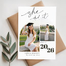 Search for she did it graduation announcement cards Black and white