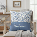 Search for blue toile pillows Elegant script font