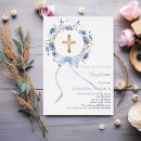 Search for white flowers christening invitations Blue and white