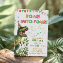 Search for dinosaur 4th birthday invitations Roar into four birthday