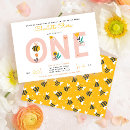 Search for bee 1st birthday invitations Pink