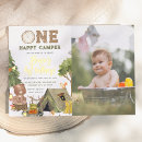 Search for boy photo 1st birthday invitations One happy camper