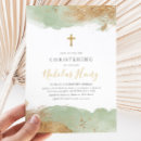Search for green christening invitations Gold cross