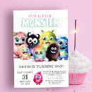 Search for little monster 1st birthday invitations Colourful