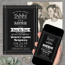 Search for surprise party save the dates Black and white