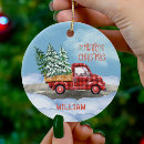 Search for red truck ornaments Snow