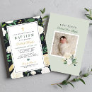 Search for greenery christening invitations Green and gold
