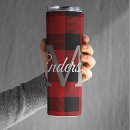 Search for red monogram travel mugs Red and black plaid