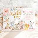 Search for girl tribal 1st birthday invitations Pink and gold