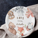 Search for woodland animals plates First birthday