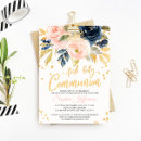Search for gold glitter first communion invitations Navy blue
