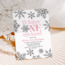 Search for winter onederland pink and silver invitations Snowflakes