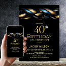 Search for blue black 40th birthday invitations Gold