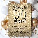 Search for cheers to 90 years invitations Gold glitter