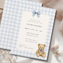 Search for blue gingham baby shower invitations Teddy bear