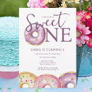 Search for sweet one doughnut birthday invitations Purple