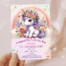 Search for floral unicorn 1st birthday invitations Turning one