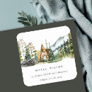 Search for mountain cabin return address labels Pine trees